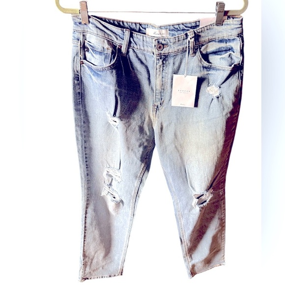 Kancan size 15/31 NWT high rise slim straight distressed light wash denim jean. - Picture 2 of 14